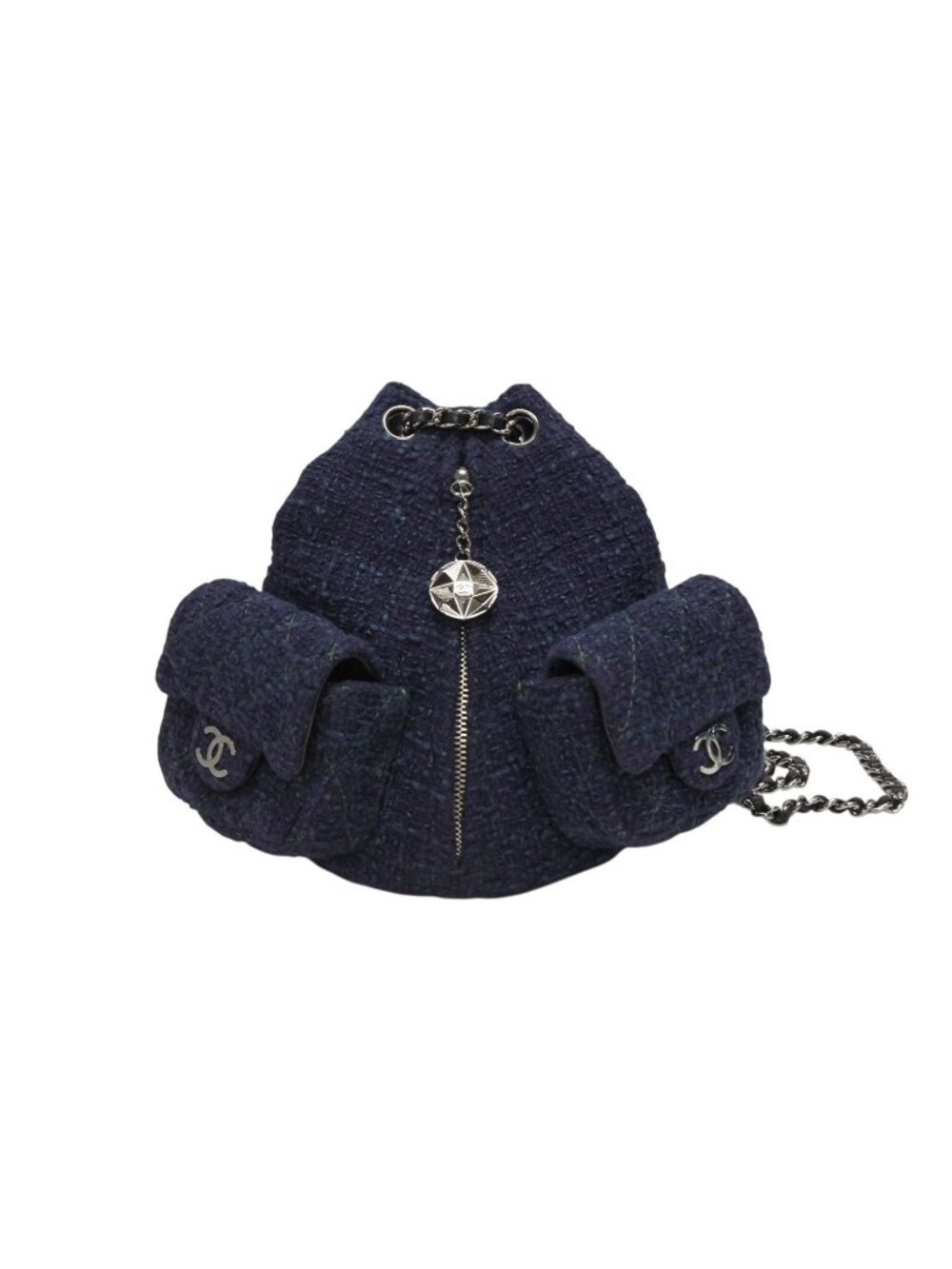 Chanel Tweed Backpack Mini Navy Silver